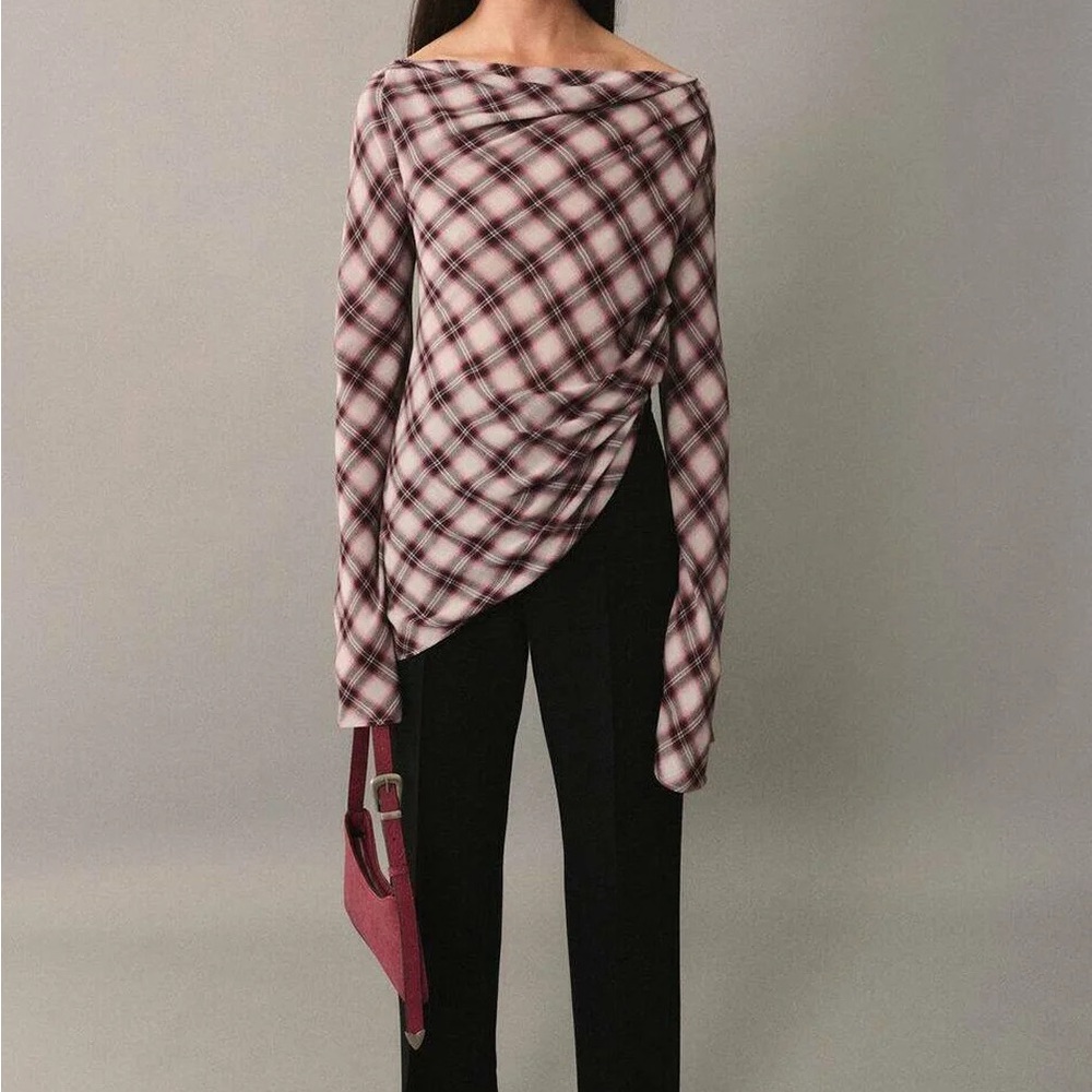 Mango Plaid Asymmetric Top EUC